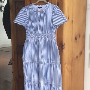 Quince poplin blue Hudson stripe tiered maxi dress large
